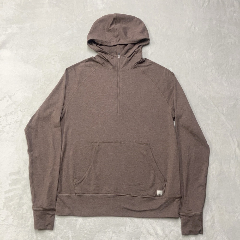 Vuori Ponto Performance Brown Heathered 1/4 Zip Hooded Shirt Sz‎ XS